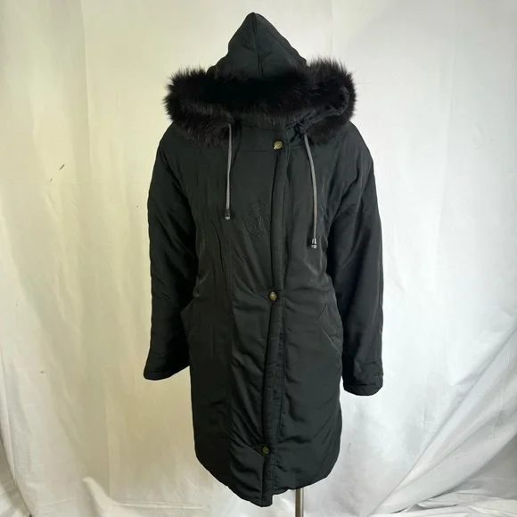 NUAGE BLACK PARKA COAT OVERSIZED JACKET FAUX FUR VINTAGE COAT XS - Picture 4 of 15